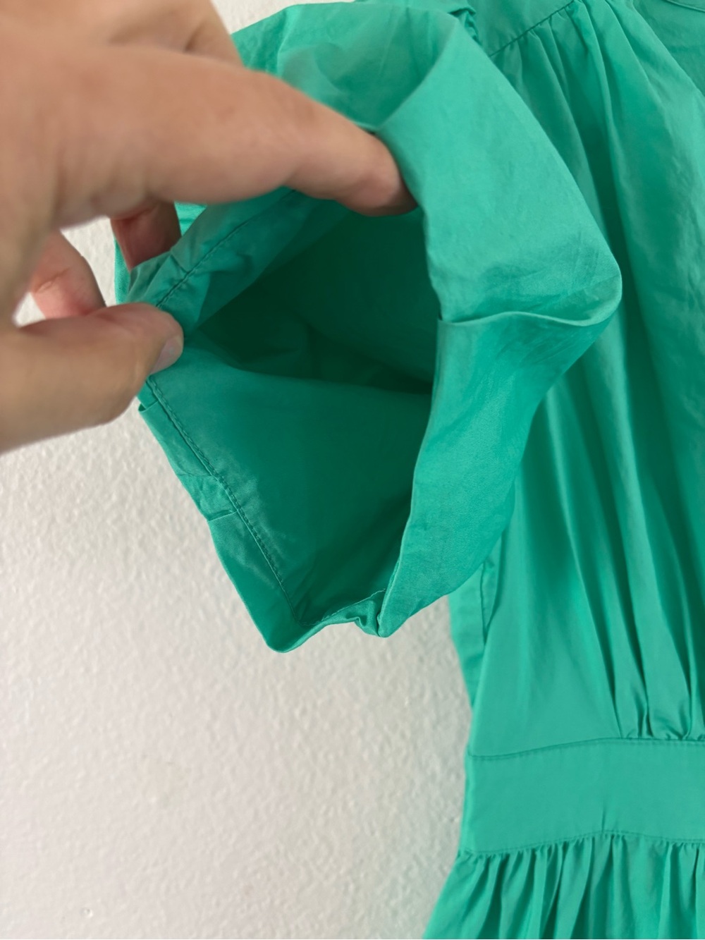 Seed Heritage Poplin Waisted Maxi Dress Jade Green Puff Sleeve V-Neck Size: US 8 - Picture 6 of 16